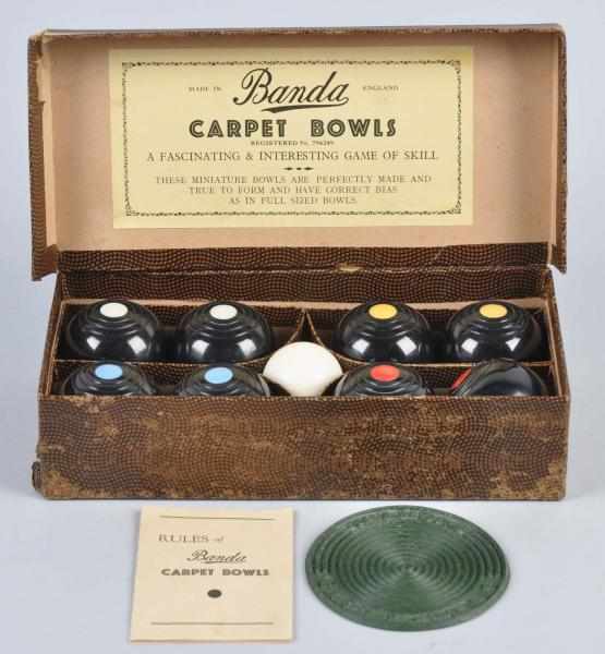 Appraisal: Vintage Banda Carpet Bowls Set in Original Box Description Circa