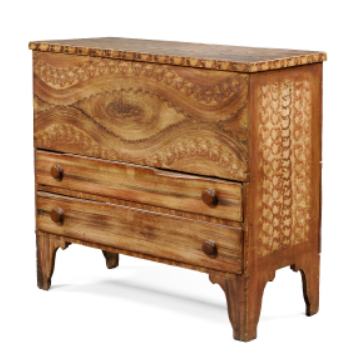 Appraisal: NEW ENGLAND FEDERAL GRAIN-PAINTED AND DECORATED BLANKET CHEST With fanciful