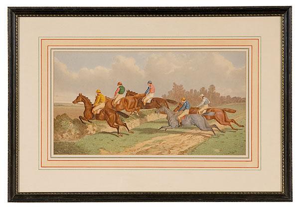 Appraisal: STEEPLECHASE WATERCOLOR BY BENJAMIN HERRING II ENGLISH - ca watercolor