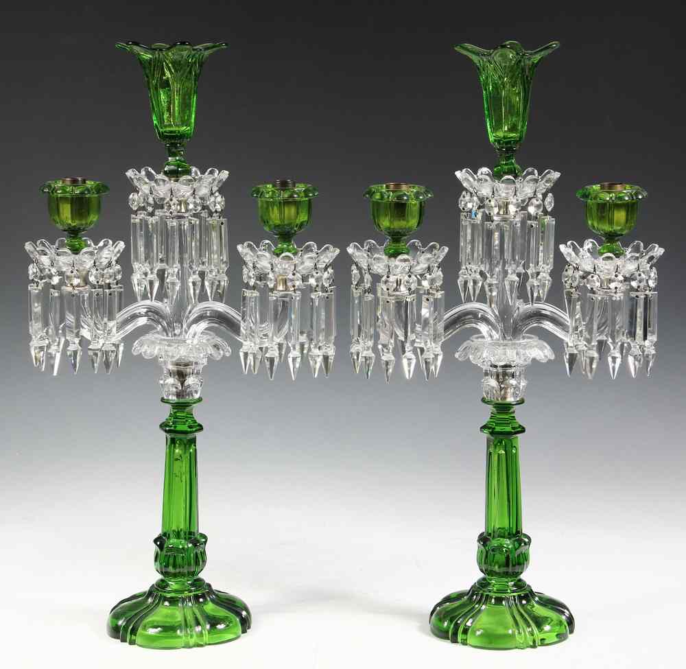 Appraisal: PAIR GLASS CANDELABRUM - Pair of th c Celery Green