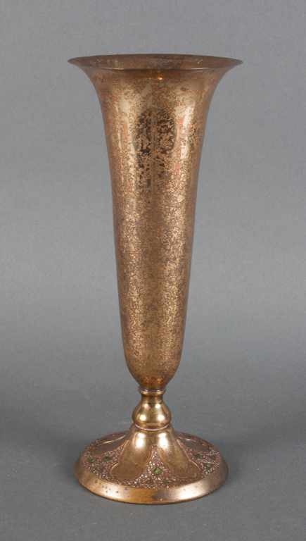 Appraisal: Arts Crafts gilt-metal trumpet vase with Tiffany base hammered metal