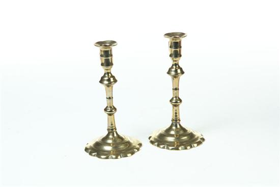 Appraisal: PAIR OF BRASS CANDLESTICKS England th century Seamed with petal