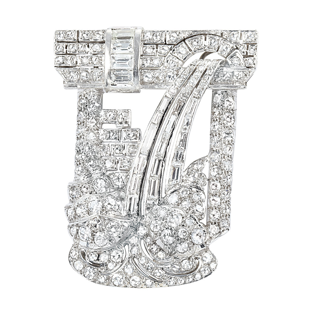 Appraisal: Platinum and Diamond Waterfall Pendant-Brooch The stylized waterfall within an