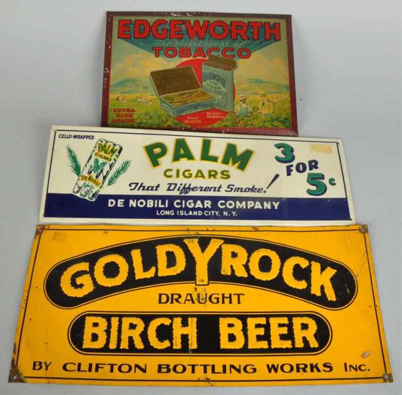 Appraisal: Lot of Tin Advertising Signs Description Includes embossed Palm Cigars