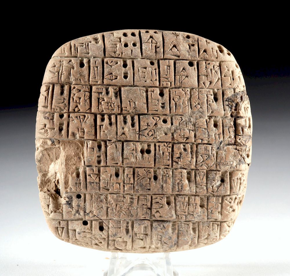 Appraisal: Large Mesopotamian Clay Cuneiform Administrative Tablet Ancient Near East Mesopotamia