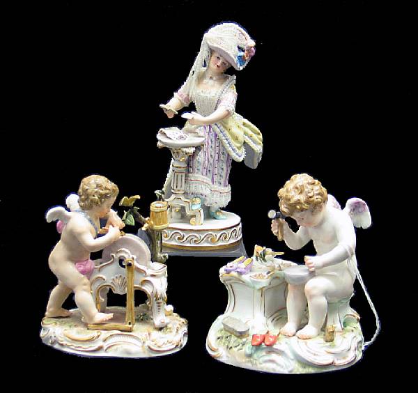 Appraisal: Three Meissen porcelain figures second half th century Each with