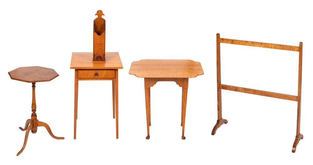 Appraisal: COLLECTION OF FIVE TIGER MAPLE PIECES SOME BY ELDRED WHEELER