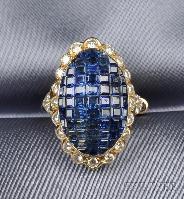 Appraisal: kt Gold Sapphire and Diamond Ring rail-set with sixty-five step-cut