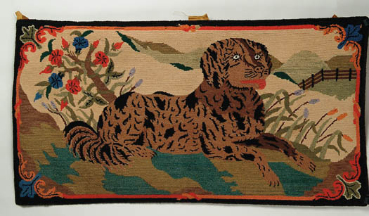 Appraisal: FOLK ART HOOKED RUG OF A DOG IN LANDSCAPE The