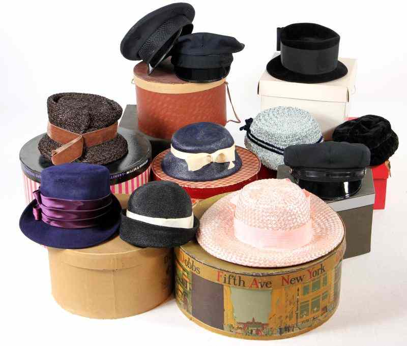 Appraisal: Collection of Vintage Hats and Hat Boxesincluding lady's hats in