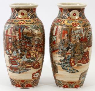 Appraisal: JAPANESE SATSUMA EARTHENWARE POTTERY VASES C JAPANESE SATSUMA EARTHENWARE POTTERY