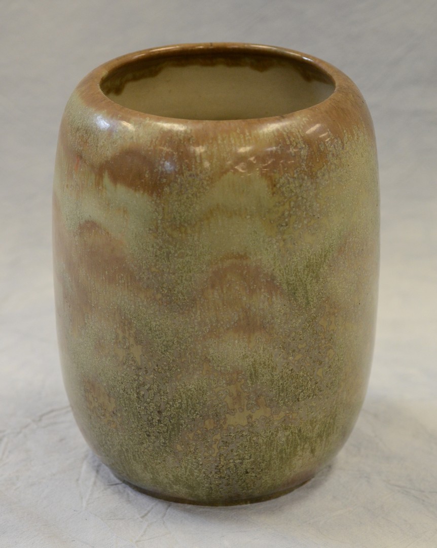 Appraisal: Early Fulper Pottery green brown mottled vase vertical ink stamp