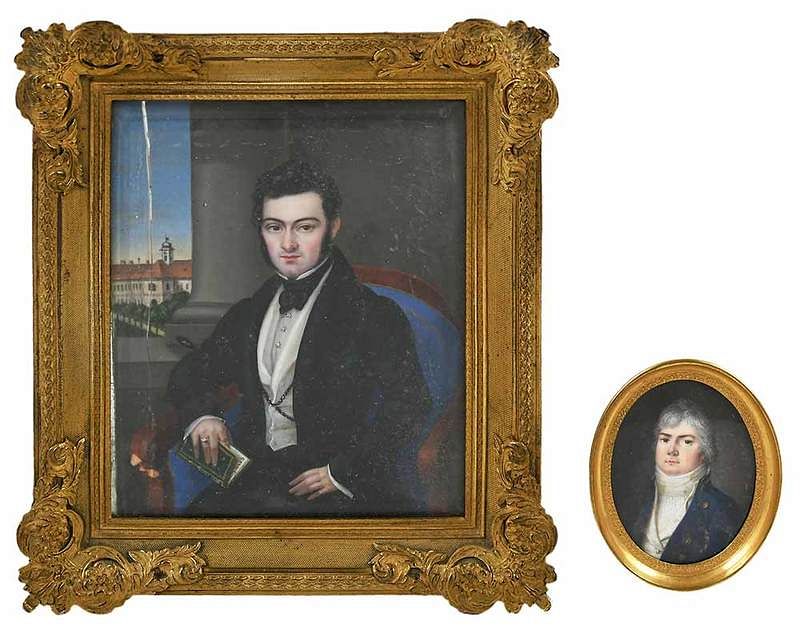 Appraisal: Two Portrait Miniatures British Continental th th century Gentleman with