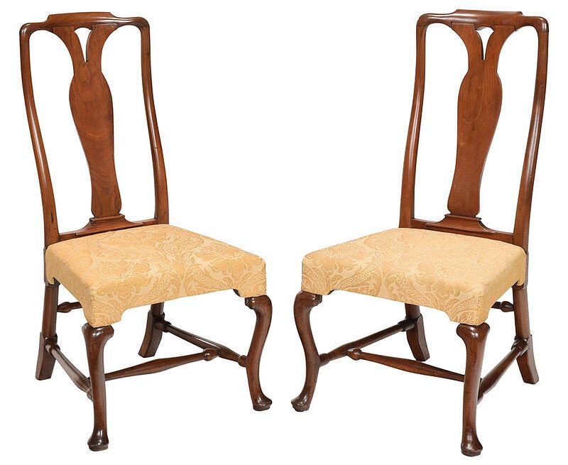 Appraisal: Pair of Queen Anne Walnut Side Chairs British early th