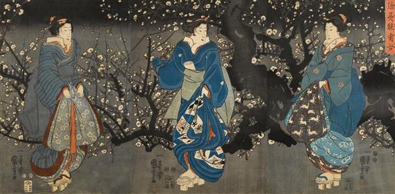 Appraisal: UTAGAWA KUNIYOSHI - ban Triptychon Yami no Ume Women by