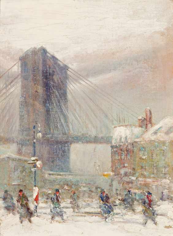 Appraisal: JOHANN BERTHELSEN American - ''Brooklyn Bridge'' oil on canvas board