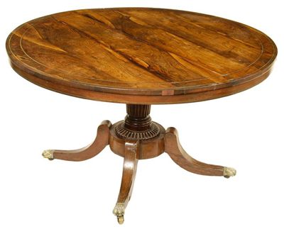 Appraisal: A late Regency rosewood and brass inlaid breakfast table the