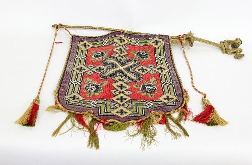 Appraisal: A beadwork pennant of geometric design on an articulated gilt