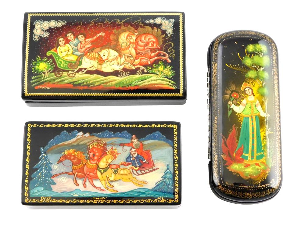 Appraisal: Three Russian lacquer boxes th C all signed two with