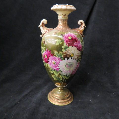 Appraisal: Nippon Era Porcelain Bolted Vase handpainted floral tall unsigned