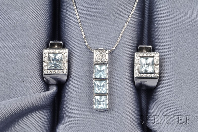 Appraisal: kt White Gold Aquamarine and Diamond Suite Italy the pair