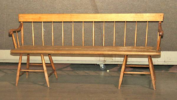 Appraisal: A New England maple and mixed wood spindle back bench