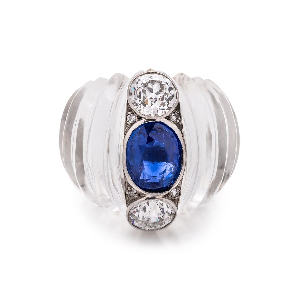 Appraisal: ROCK CRYSTAL SAPPHIRE AND DIAMOND RING ROCK CRYSTAL SAPPHIRE AND