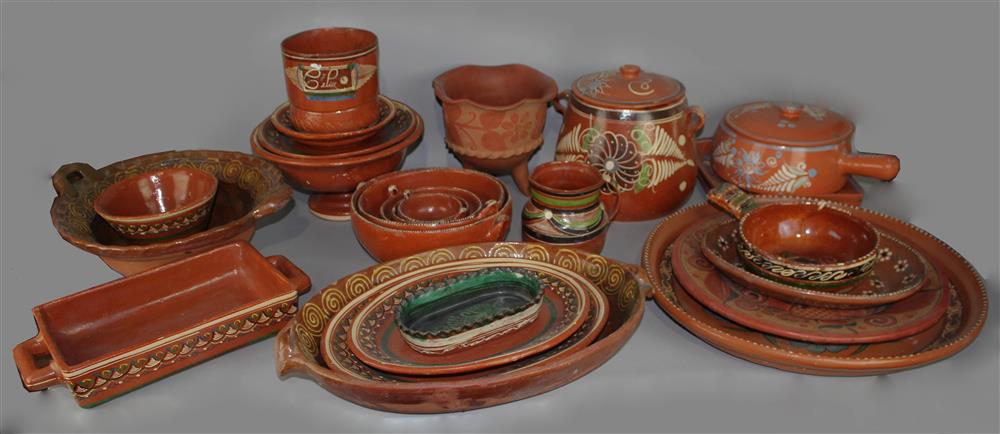 Appraisal: COLLECTION OF MEXICAN SLIP-DECORATED EARTHENWARE TABLEWARES INCLUDING SEVERAL PIECES BY