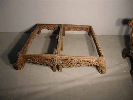 Appraisal: th century carved hardwood stand split into two sections the