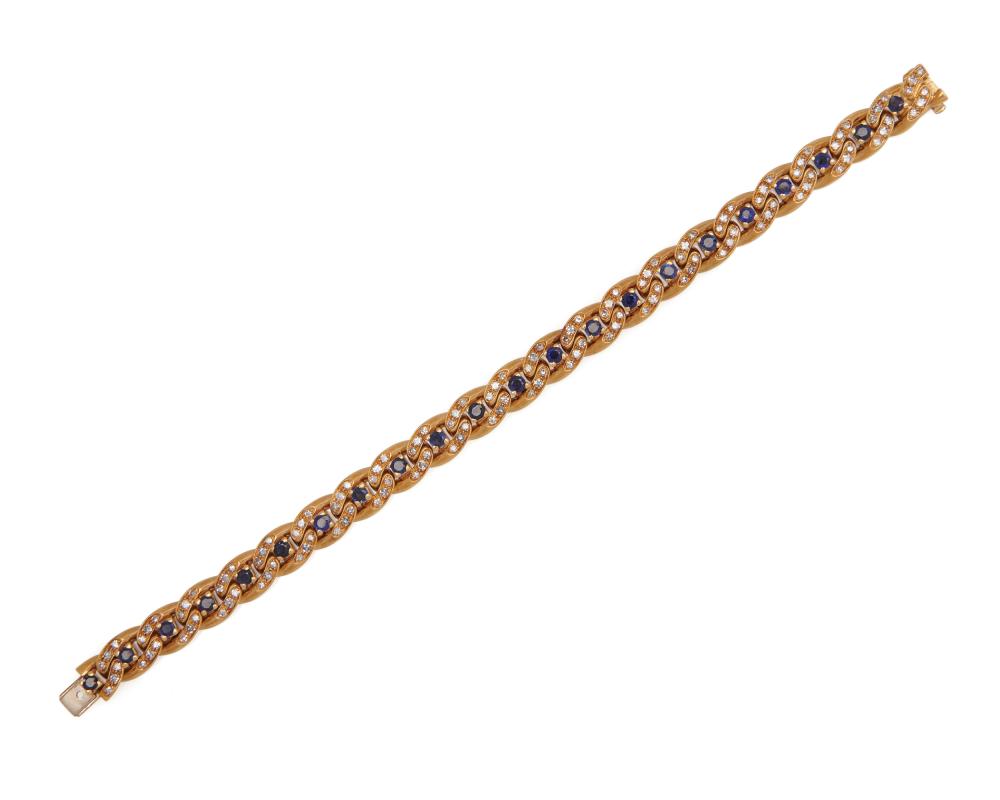 Appraisal: K Gold Sapphire and Diamond Bracelet the bracelet featuring pave-set