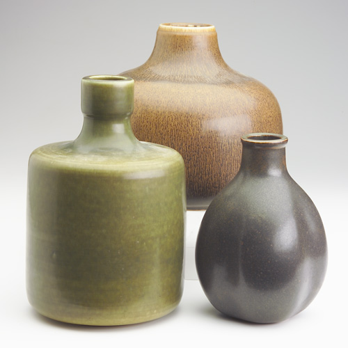 Appraisal: EDITH SONNE BRUNN SAXBO Three vases in assorted mottled matte