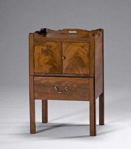 Appraisal: ENGLISH MAHOGANY COMMODE STAND late th century scalloped edge tray-top