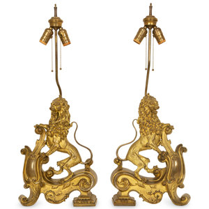 Appraisal: A Pair of English Bronze Andirons Converted to Table Lamps