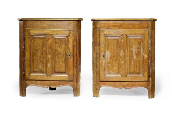 Appraisal: PAIR OF CORNER CUPBOARDS Louis XVI Li ge Oak Triangular