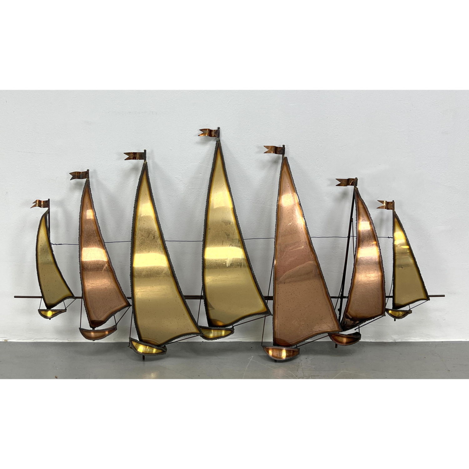 Appraisal: DeMOTT Brutalist mixed metal Sail Boat wall sculpture --- Condition