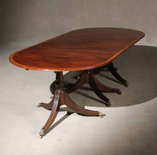 Appraisal: George III Style Satinwood Crossbanded Mahogany Three-Pedestal Dining Table Last