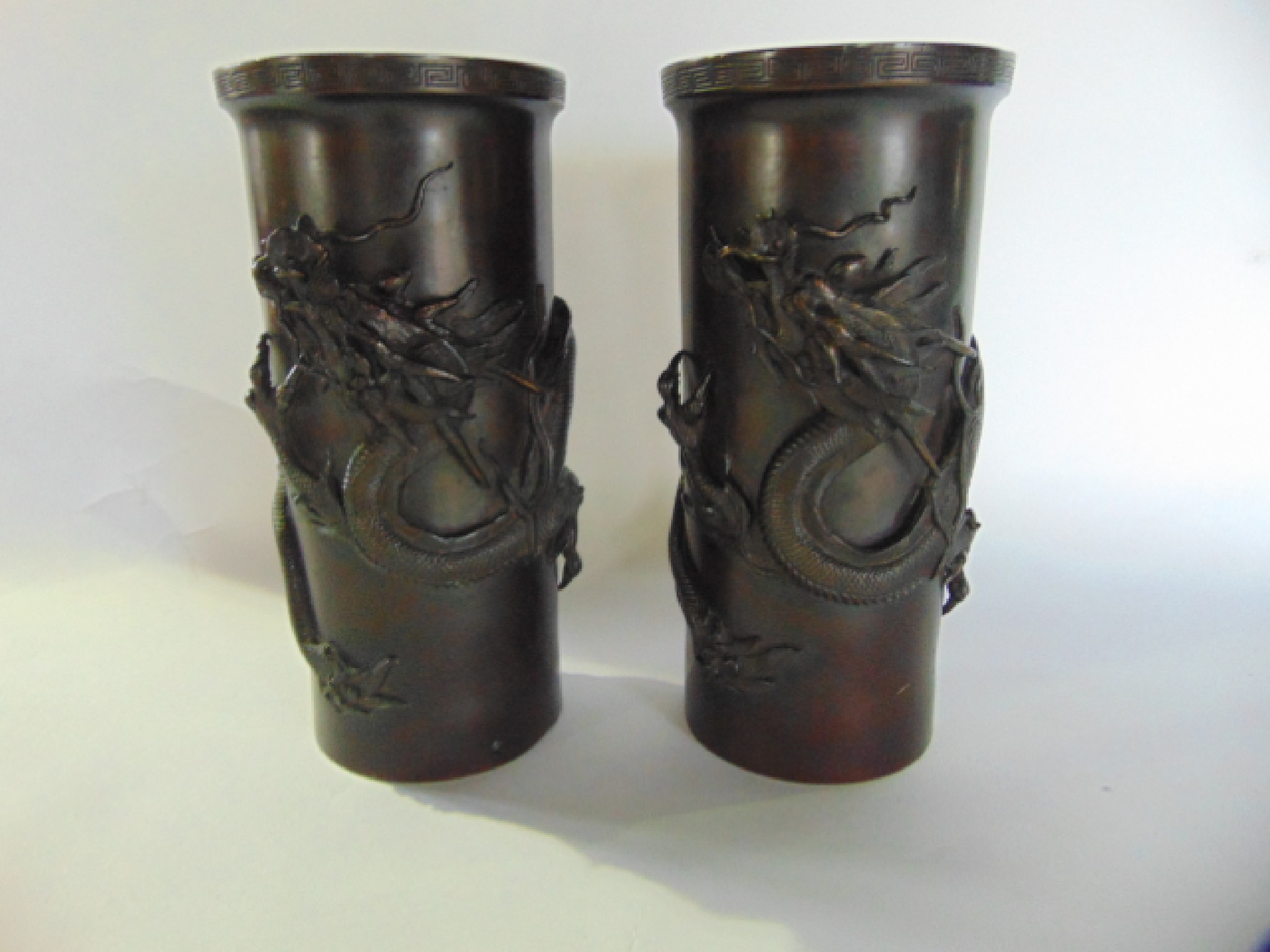 Appraisal: A large pair of Japanese bronze brush pots each with