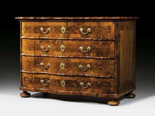 Appraisal: CHEST OF DRAWERS Baroque Zurich circa Walnut and burlwood in