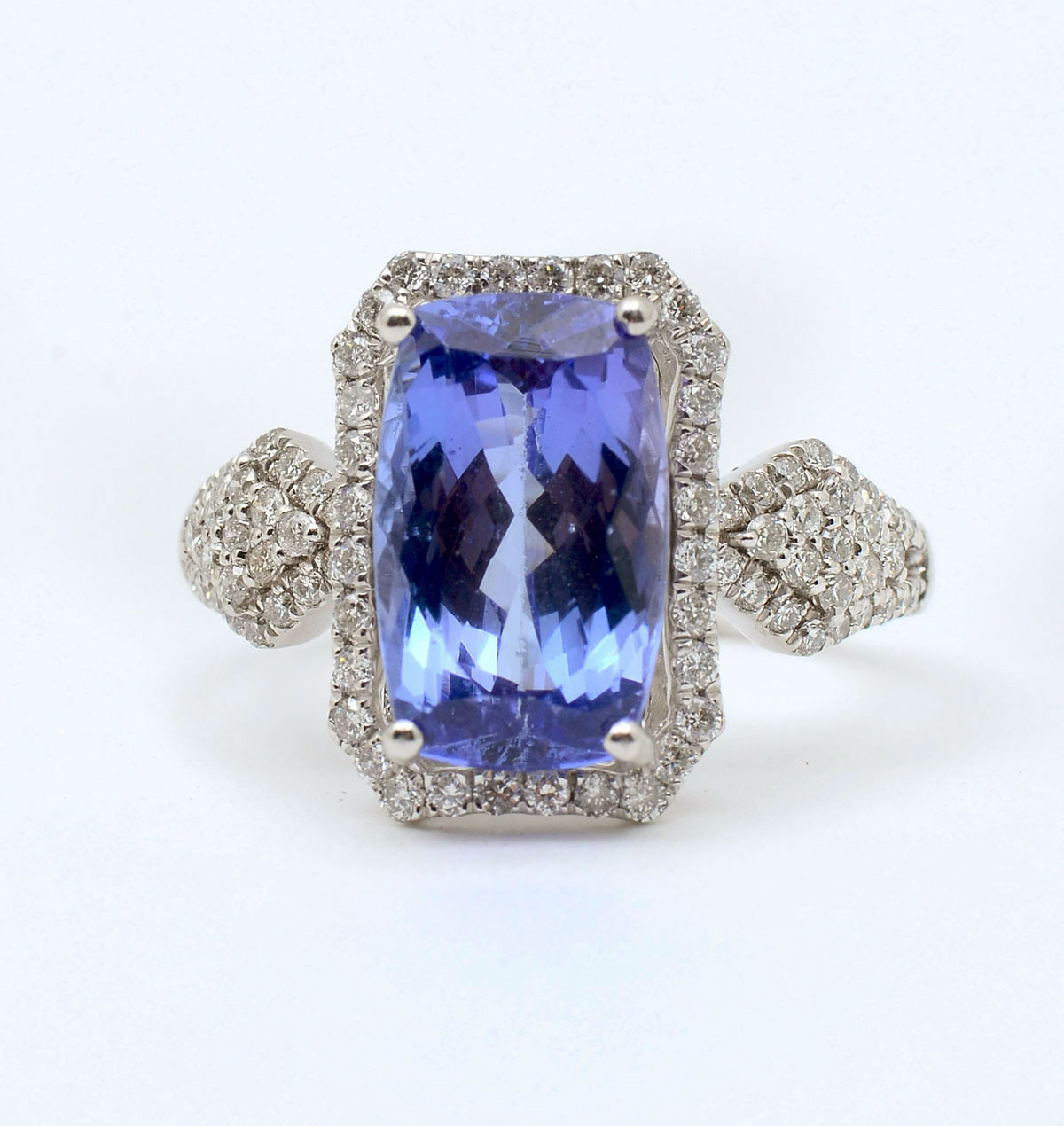 Appraisal: PLATINUM CT TANZANITE RING WITH DIAMONDS CT tanzanite is set