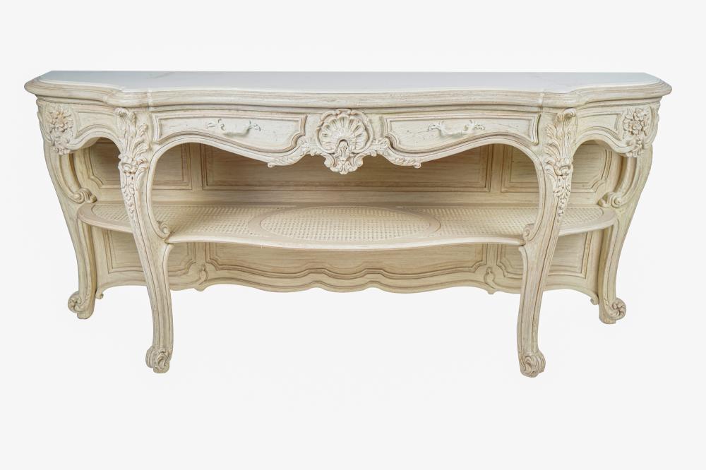 Appraisal: FRENCH PROVINCIAL STYLE CARVED BLEACHED WOOD CONSOLE inches wide inches