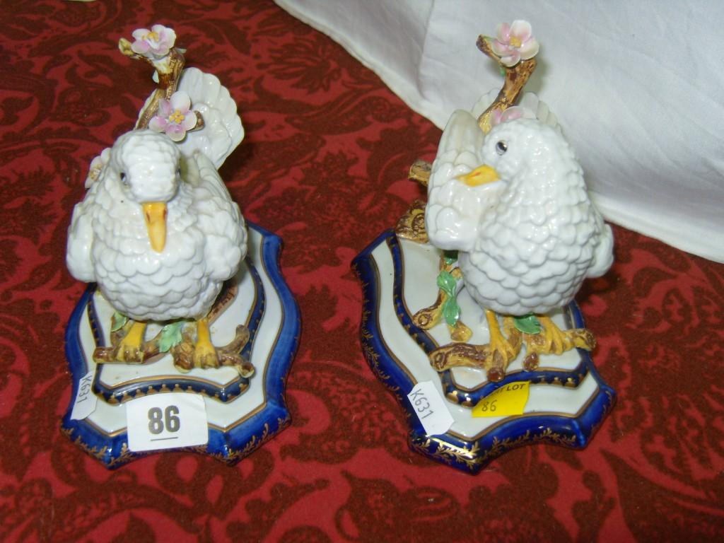 Appraisal: A pair of continental models of preening doves raised on