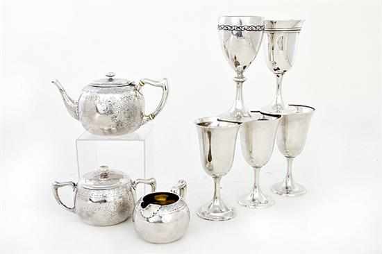 Appraisal: American sterling goblets and tea set late th early th