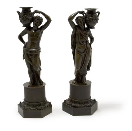 Appraisal: Pair of Neoclassical Style Bronze Figures of a Male and