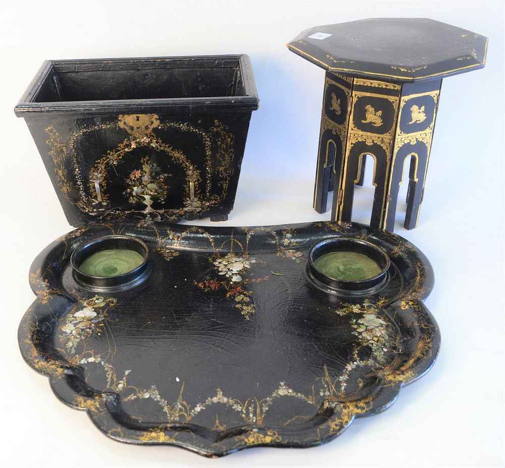 Appraisal: Three Piece Lot to include papier mache tray having black