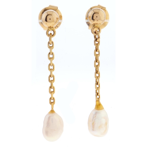 Appraisal: A pair of baroque pearl pendant earrings in gold marked