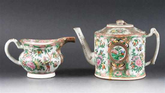 Appraisal: Chinese Export Rose Canton porcelain drum-form teapot and a similar