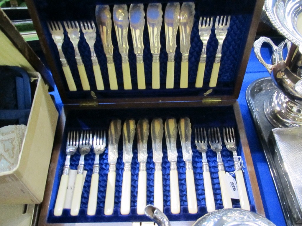 Appraisal: Cased part fish cutlery set one fork missing