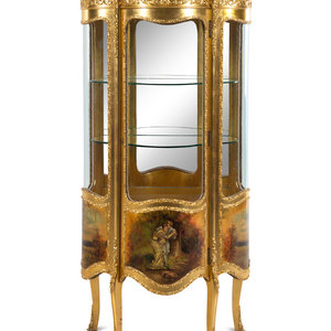 Appraisal: A Vernis Martin Decorated Giltwood Vitrine Early th Century Height