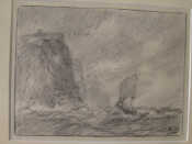 Appraisal: Sketch Coastal scene with boat and gulls signed N D