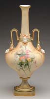 Appraisal: FINE ROYAL WORCESTER TWO HANDLED DECORATED VASE Green Worcester mark